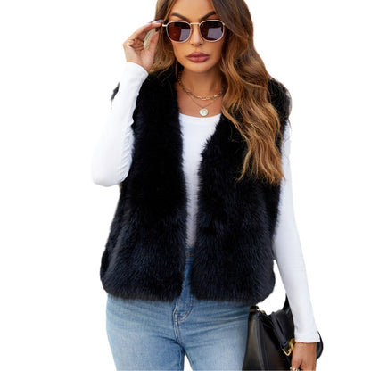 Maeve & Co Women's Faux Fur Jacket - V-Neck Short Fur Jacket with Pockets