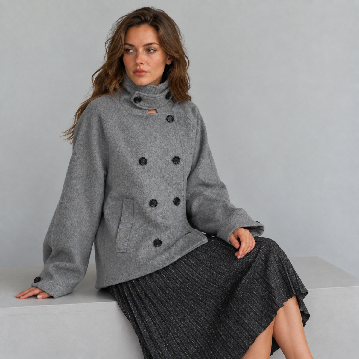 Maeve Women's Wool Coat - Double-Breasted Hooded Stretch