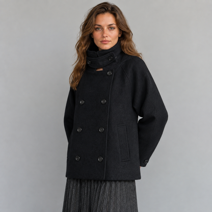 Maeve Women's Wool Coat - Double-Breasted Hooded Stretch