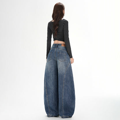 Maeve & Co Women's Barrel Jeans - Vintage Wash High-Waisted Wide-Leg Denim