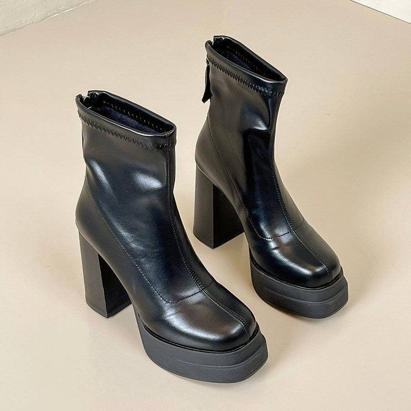 Maeve Women's Platform Ankle Boots - Patent Block-Heel, Black