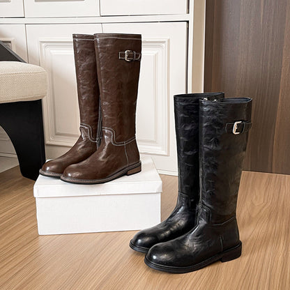 Maeve Women's Knee-High Riding Boots - Washed Leather-Look, Side-Zip