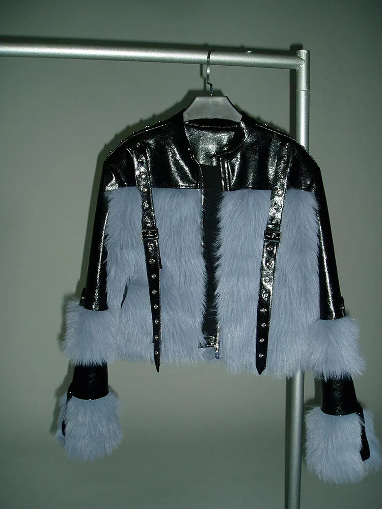 Maeve & Co women's faux fur patchwork jacket