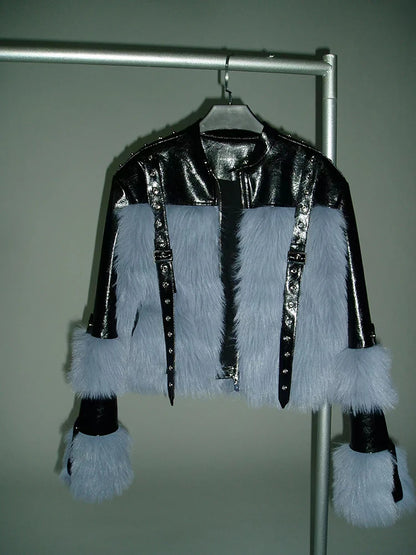 Maeve & Co women's faux fur patchwork jacket