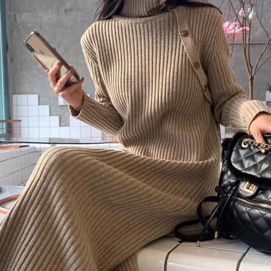 Maeve Women's Jumper Dress - Turtleneck Striped Knitted Midi