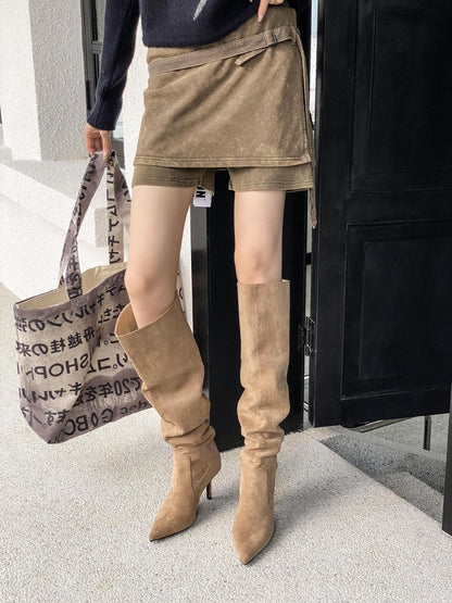 Maeve Women's Knee-High Suede Boots - Pointed Toe, Stiletto Heel