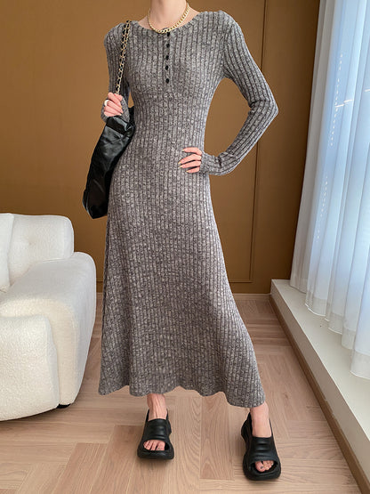 Maeve Women's Knitted Dress - Shoulder-Pad Slim Midi