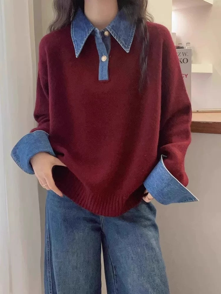 Maeve Women's Knitted Jumper - Denim Stretch Autumn-Weight