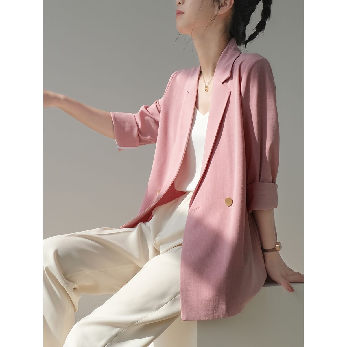 Maeve Women's Blazer - Tailored Lapel Cotton Long-Sleeve Relaxed-Fit