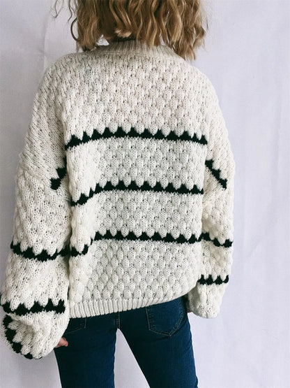 Maeve Women's Knitted Jumper - Contrast Stripe Crew-Neck