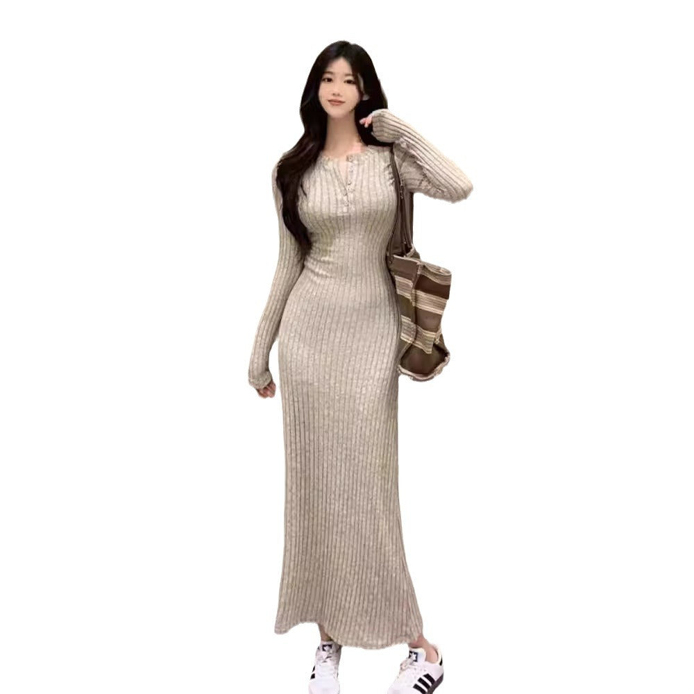 Maeve Women's Knitted Dress - V-Neck Waist-Cinch Maxi