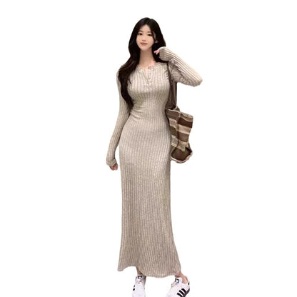 Maeve Women's Knitted Dress - V-Neck Waist-Cinch Maxi
