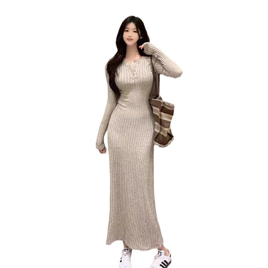 Maeve Women's Knitted Dress - V-Neck Waist-Cinch Maxi