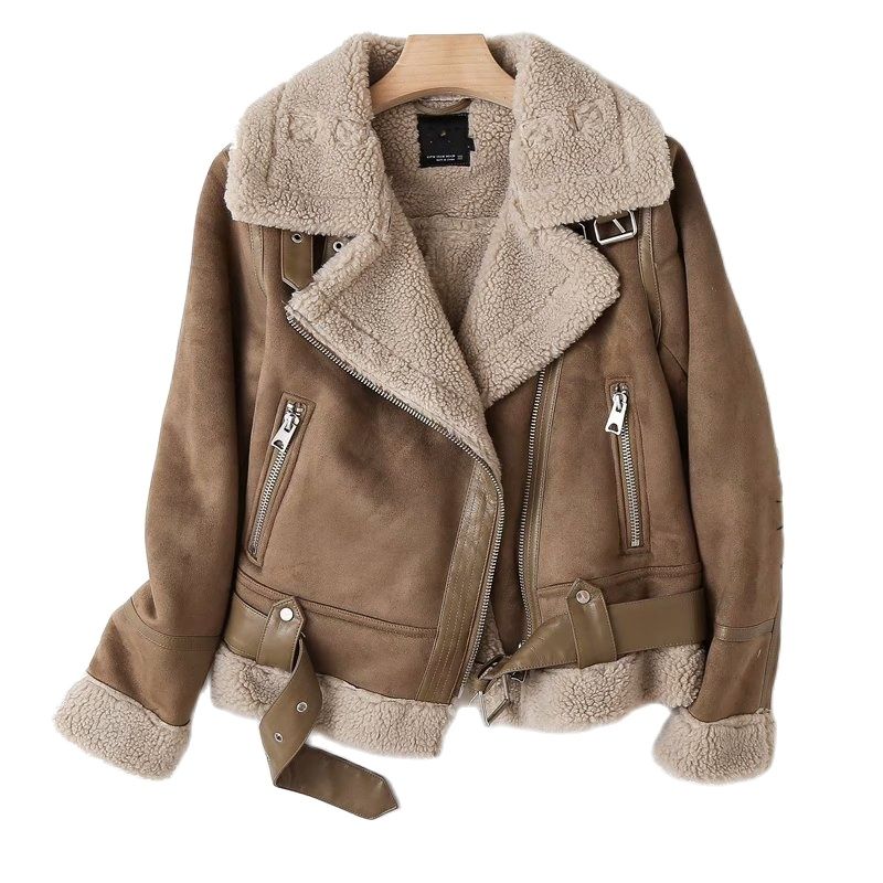 Maeve & Co Women's Faux Shearling Jacket - Suede Biker Aviator Coat, Short Zip-Up