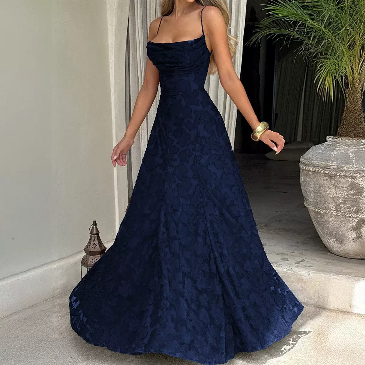 Women's Maxi Dress Lace, Backless, Strappy, Floor Length Evening