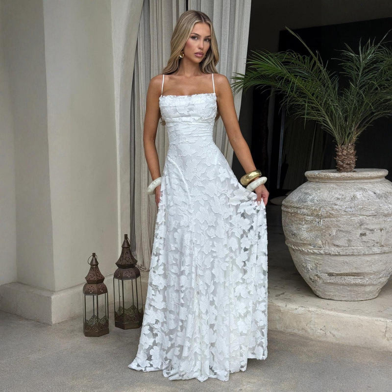 Women's Maxi Dress Lace, Backless, Strappy, Floor Length Evening