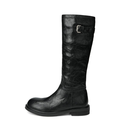 Maeve Women's Knee-High Riding Boots - Washed Leather-Look, Side-Zip