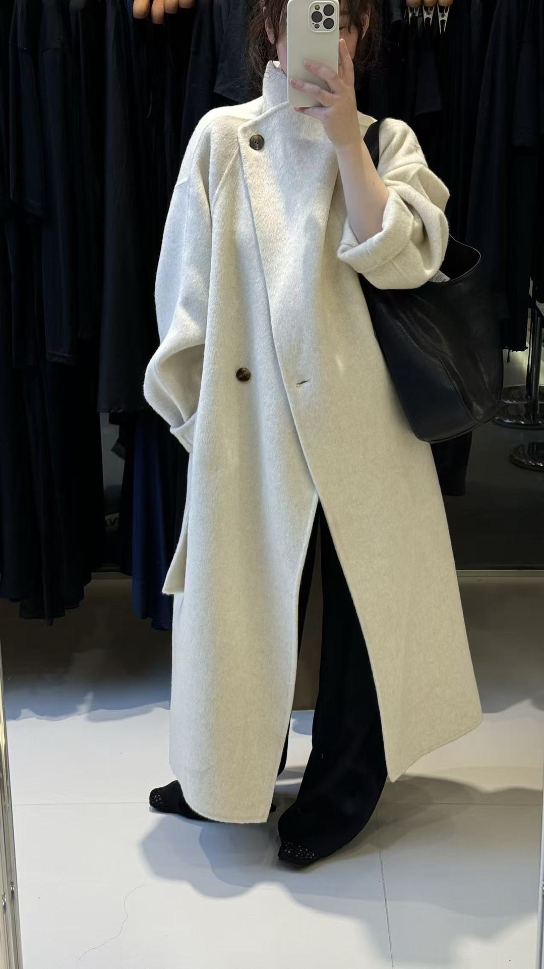 Maeve Women's Wool Coat - Belted Vintage Long-Sleeve Relaxed-Fit