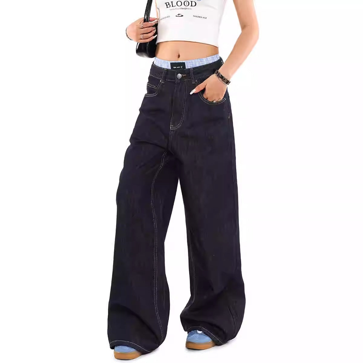 Maeve & Co Women's Wide-Leg Jeans - High-Waisted Relaxed Fit Dark Wash Denim