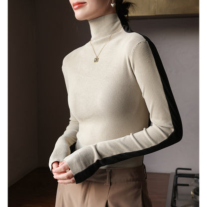 Maeve & Co Women's Half Neck Jumper - Slim Fit Knitted Pullover, Long Sleeve, Apricot & Black