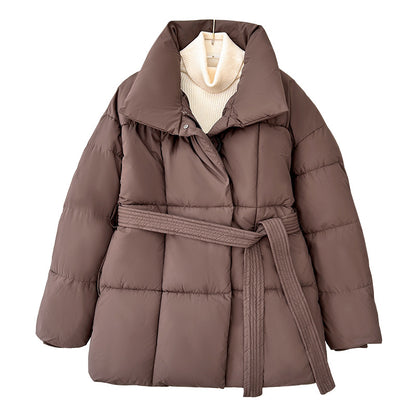 Maeve & Co Women's Belted Puffer Jacket - Stand Collar Padded Winter Coat