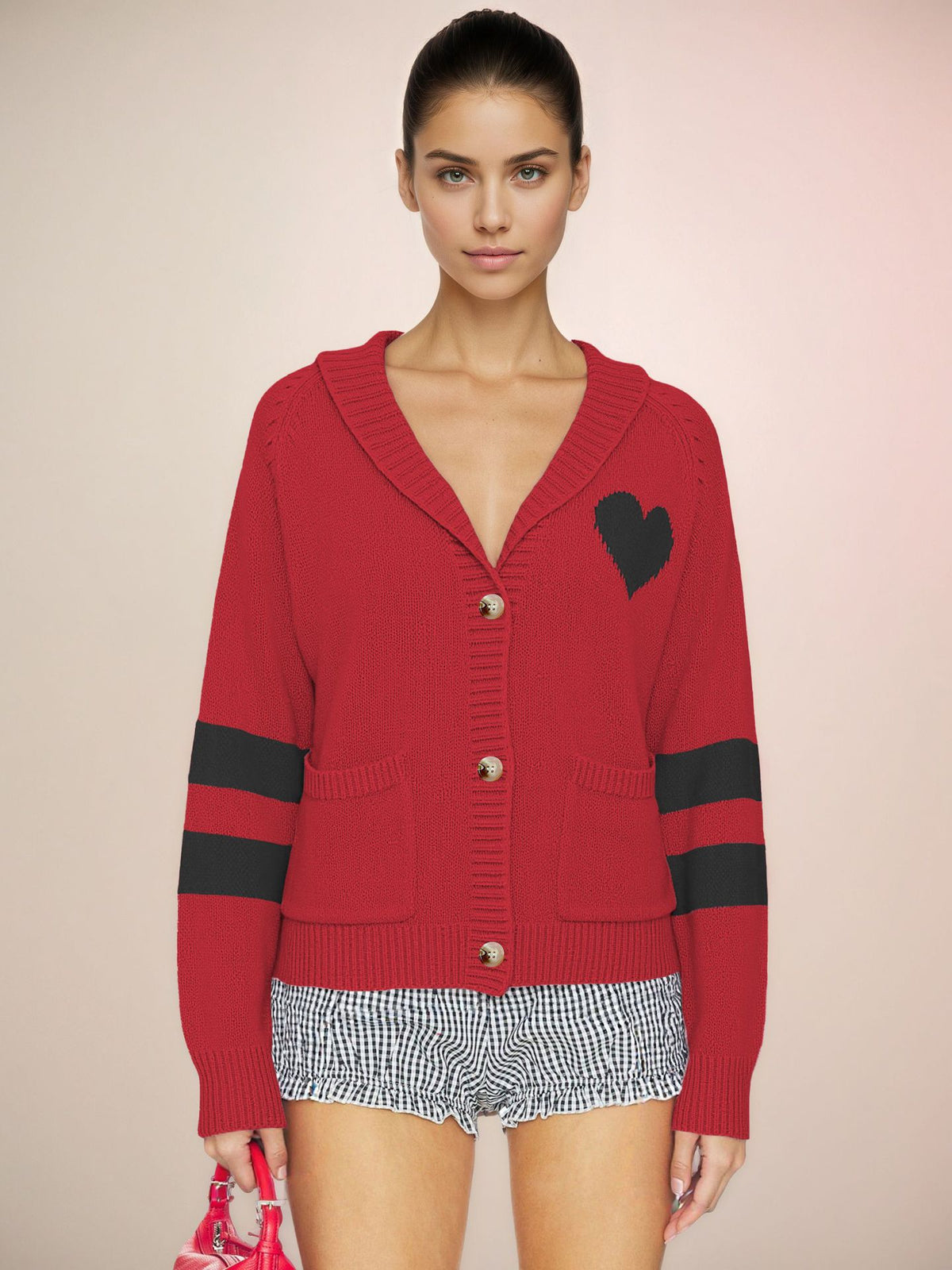 Maeve & Co Women's Heart Cardigan - V-Neck Button-Front Knitted Cardigan, Colour Block