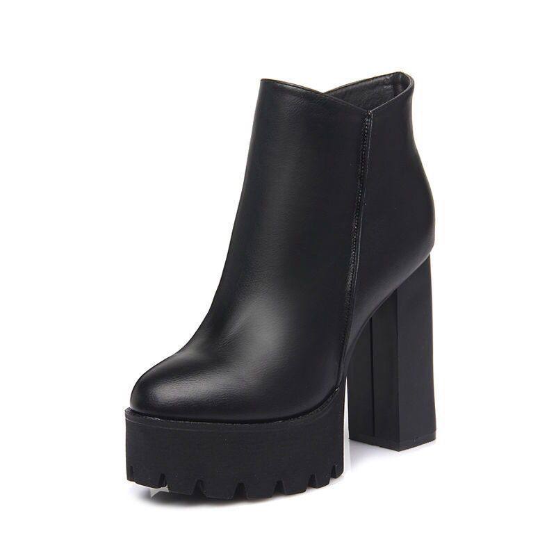 Maeve Women's Platform Ankle Boots - Chunky Heel, Side-Zip, Black