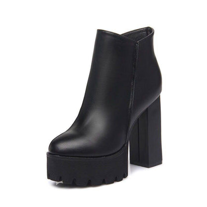 Maeve Women's Platform Ankle Boots - Chunky Heel, Side-Zip, Black