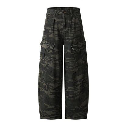 Maeve & Co Women's Camo Barrel Jeans - High-Rise Wide-Leg Cargo Pocket Denim