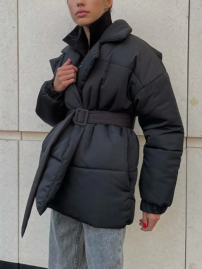 Maeve & Co Women's Puffer Coat - Belted Padded Winter Coat, Long Sleeve