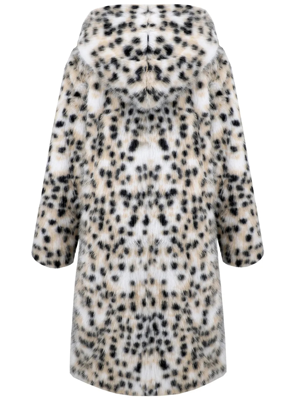 Maeve & Co Women's Faux Fur Jacket - Leopard Print Hooded Faux Fur Coat, White