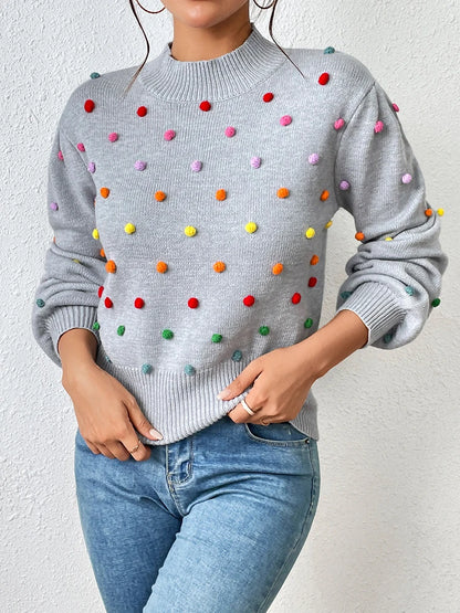 Maeve & Co Women's Pom-Pom Jumper - Multicolour Bobble Knit Pullover, Long Sleeve