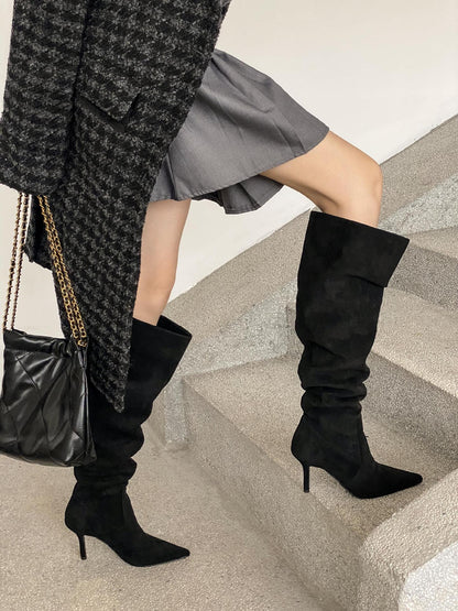 Maeve Women's Knee-High Suede Boots - Pointed Toe, Stiletto Heel
