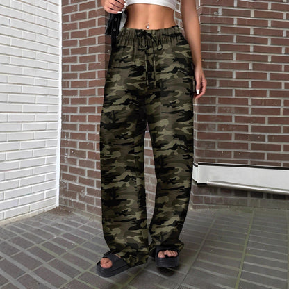 Maeve Women's Wide-Leg Trousers - Camouflage Mid-Rise Stretch