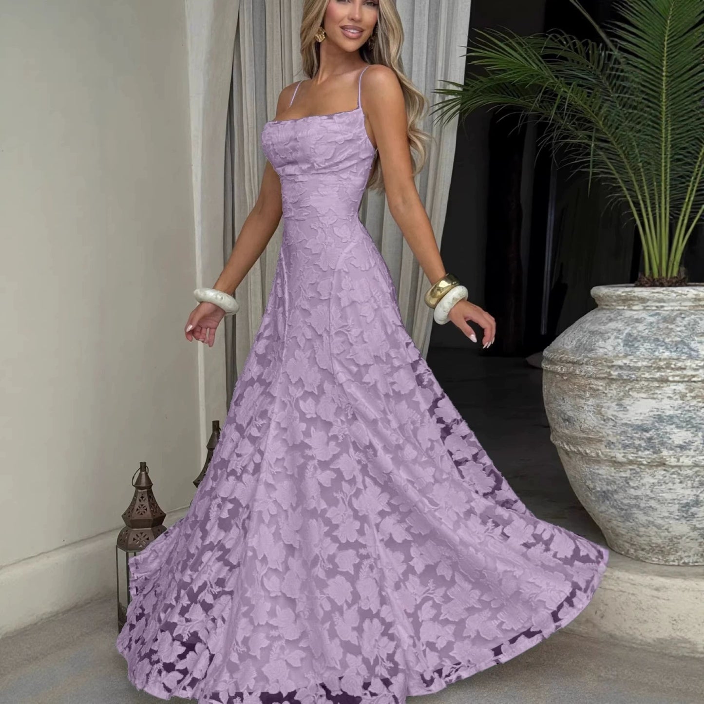 Women's Maxi Dress Lace, Backless, Strappy, Floor Length Evening