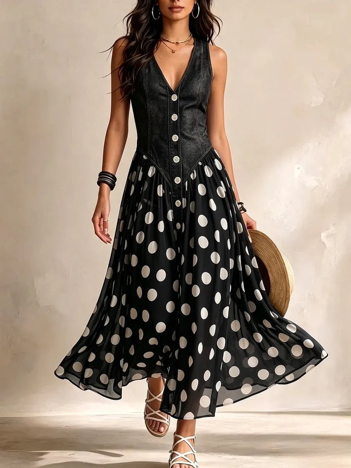 Maeve Women's Dress - Sleeveless Polka-Dot