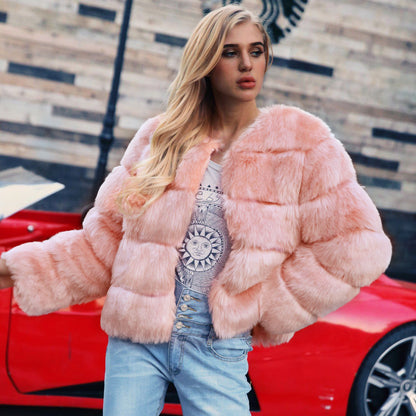 Maeve & Co Women's Faux Fur Coat - Crew Neck Fluffy Fur Jacket, Long Sleeve