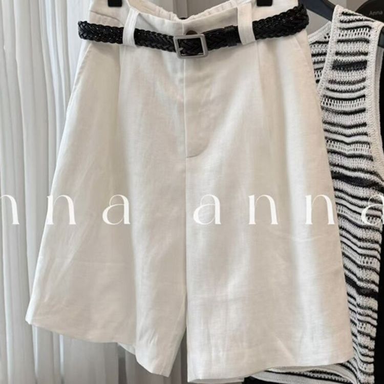 Women's Linen Shorts Wide Leg, High Waist, Belted, Tailored