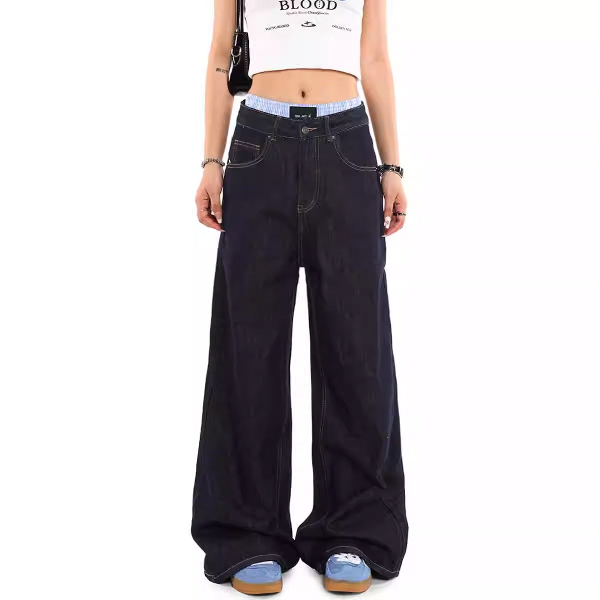 Maeve & Co Women's Wide-Leg Jeans - High-Waisted Relaxed Fit Dark Wash Denim