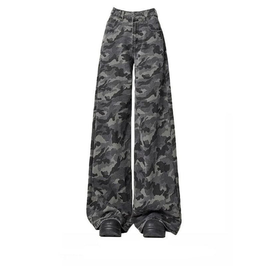 Maeve Women's Wide-Leg Trousers - Camouflage High-Waisted Retro