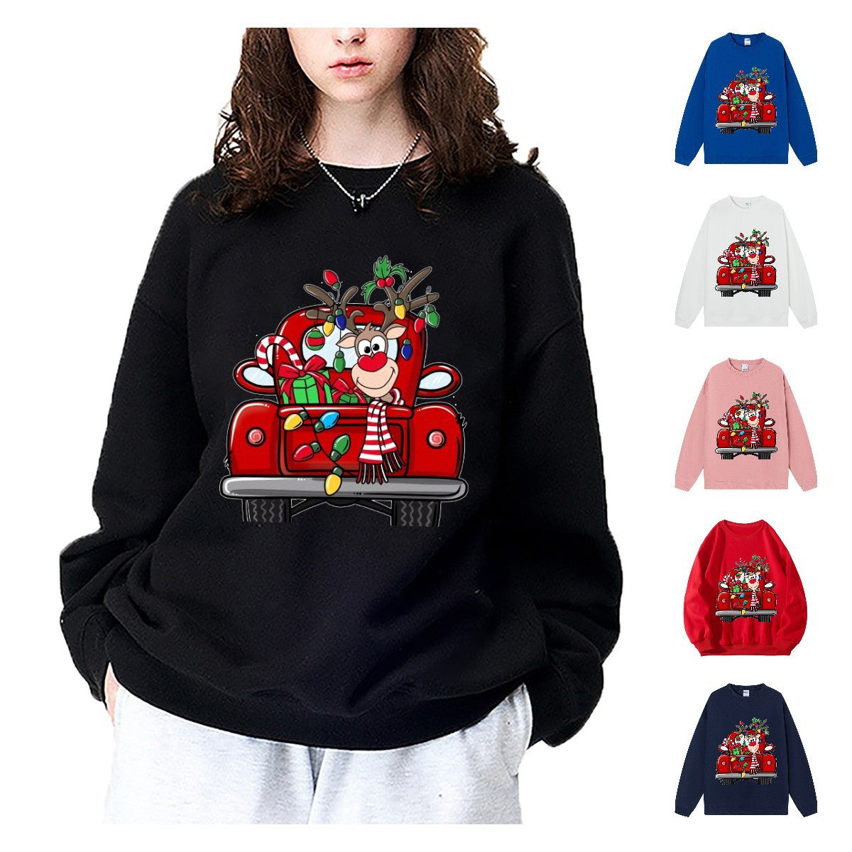 Maeve & Co Women's Christmas Jumper - Reindeer Red Truck Print Sweatshirt
