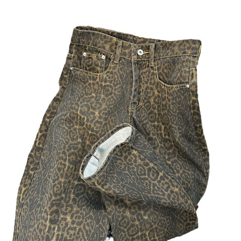 Maeve Women's Wide-Leg Jeans - Leopard Print Washed Denim