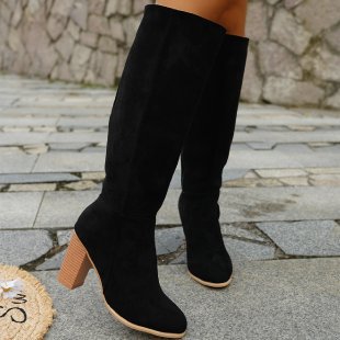 Maeve Women's Knee-High Suede Boots - Block Heel, Round Toe