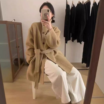 Maeve Women's Wool Coat - Single-Breasted High-Neck Relaxed-Fit
