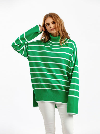 Maeve & Co Women's Striped Jumper - Loose Fit Knitted Pullover, Long Sleeve