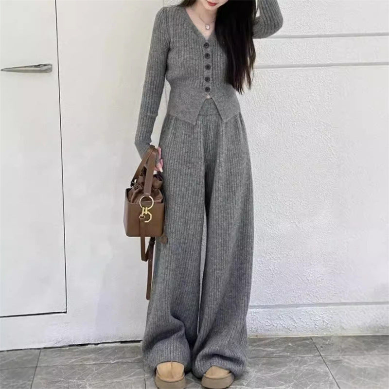 Maeve Women's Knitted Co-Ord Set - Cardigan & Wide-Leg Trousers