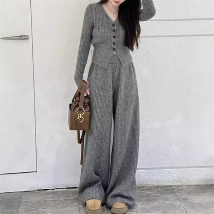 Maeve Women's Knitted Co-Ord Set - Cardigan & Wide-Leg Trousers