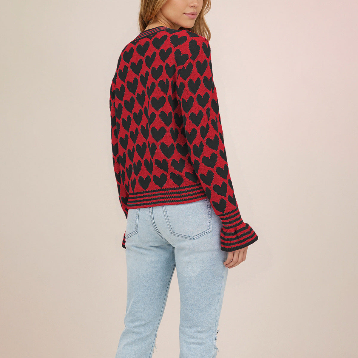 Maeve & Co Women's Heart Cardigan - Button-Front Crew Neck Knitted Cardigan, Colour Block