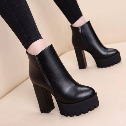 Maeve Women's Platform Ankle Boots - Chunky Heel, Side-Zip, Black