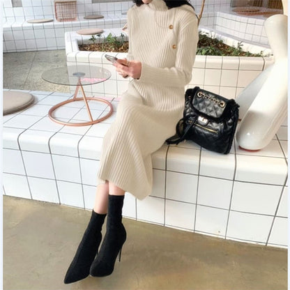 Turtleneck Knitted Mid-Length Dress